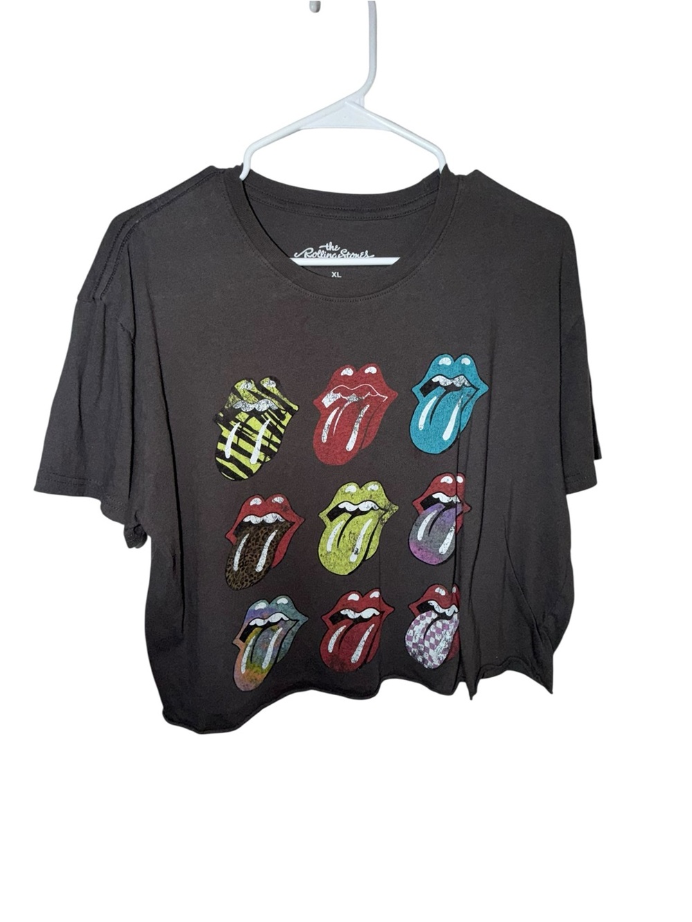 The Rolling Stones Black Kids Graphic Tee with Multicolor Tongue Prints